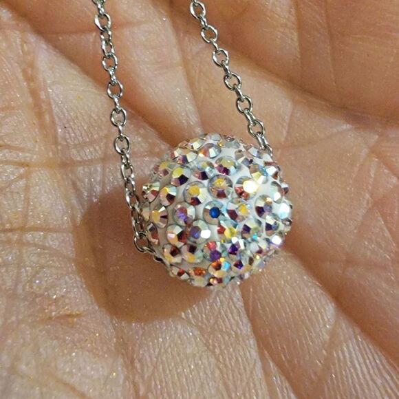 #Touchstone Crystal Aurore Boreale Pavé Ball Necklace Rhodium Plate #NIB #NWT - Picture 4 of 5
